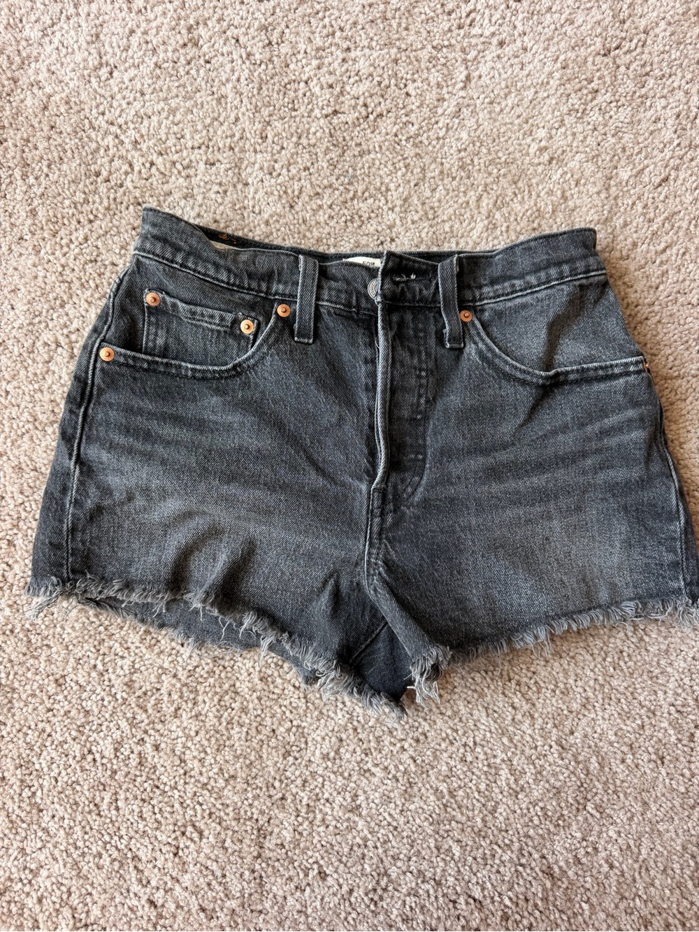 Levi's Black Denim Cutoff Shorts with Frayed Hem
